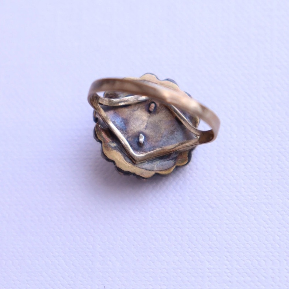 Antique 14k Gold & Silver-Topped Bohemian Garnet Cluster Ring - Picture 6 of 11